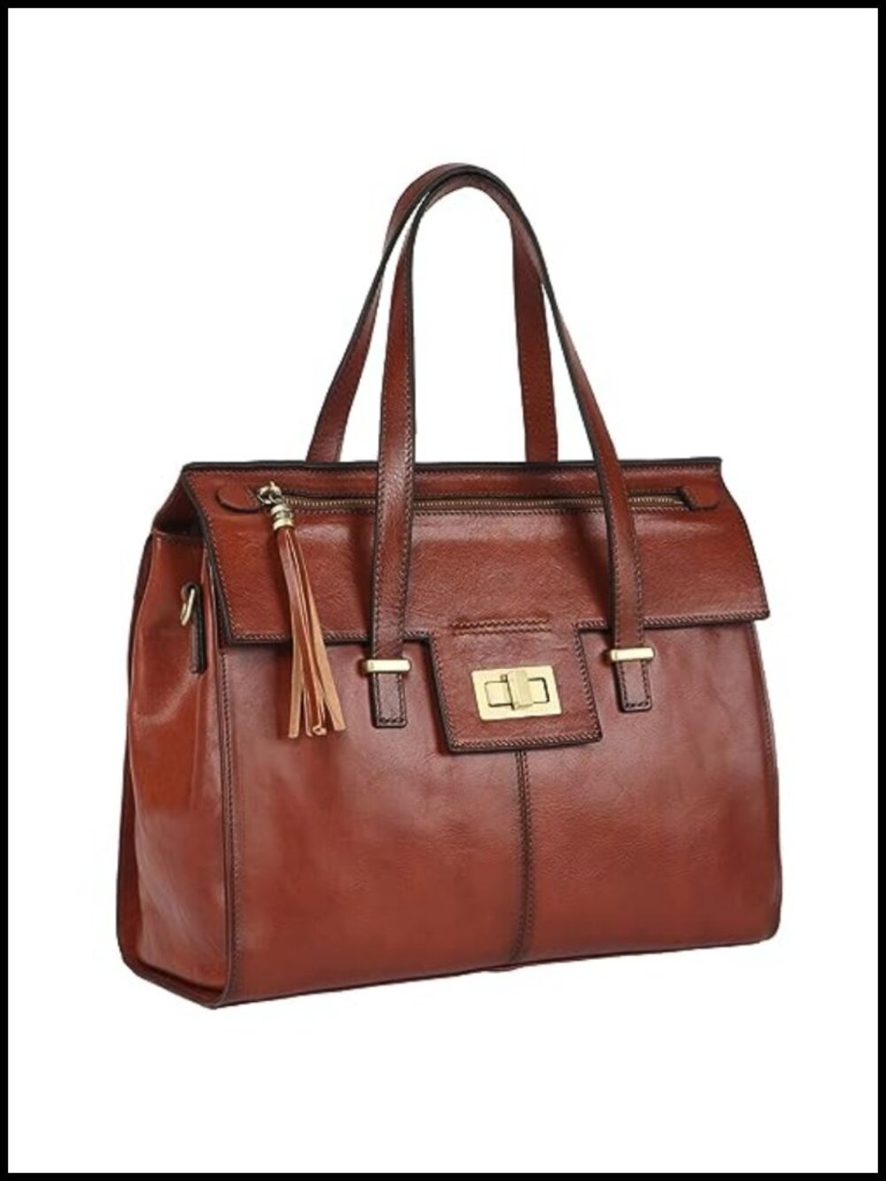 Italian Full Grain Leather Satchel Purse with Fringe